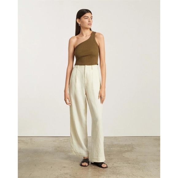 Everlane Linen Way HIgh Drape Pant Women 14 Pleated Cream White Beige Wide Leg - Picture 2 of 10